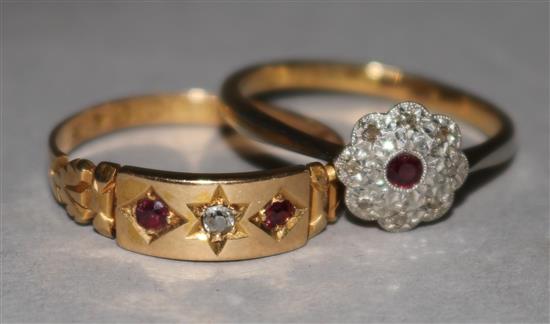 Two early 20th century diamond and ruby rings.